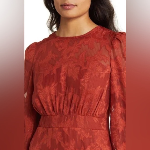 Eliza J Metallic Stripe Floral Jacquard Long Sleeve Chiffon Dress - Picture 3 of 8